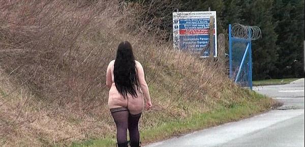  Fat amateur flasher Emmas public exhibitionism and voyeur bbw babe outdoors nude